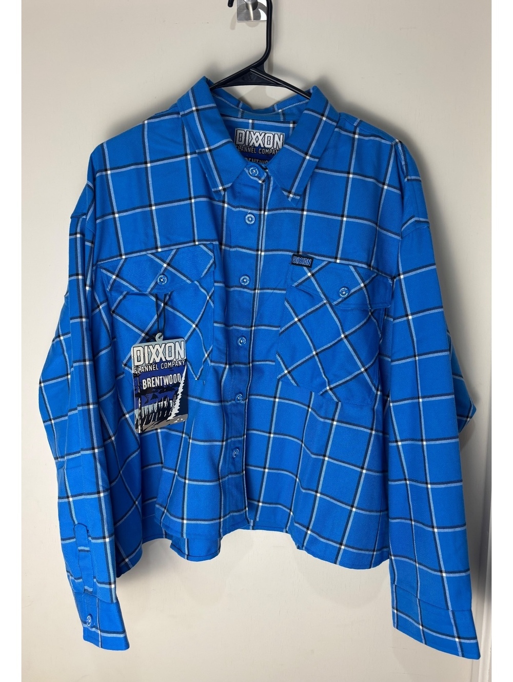 Dixxon Brentwood Flannel Womens 2X Blue Plaid Cropped Button Up NWT